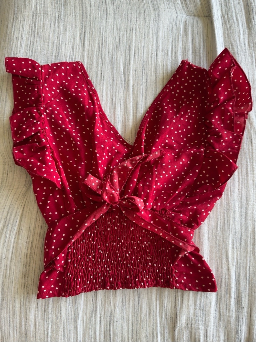 Red Polka Dot Tie-Front Ruffle Crop Top